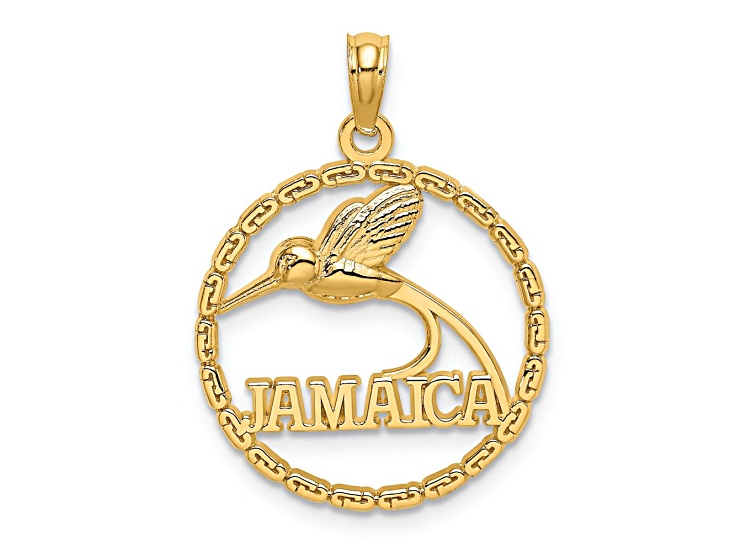 14k Yellow Gold Textured JAMAICA with Bird in Circle Charm