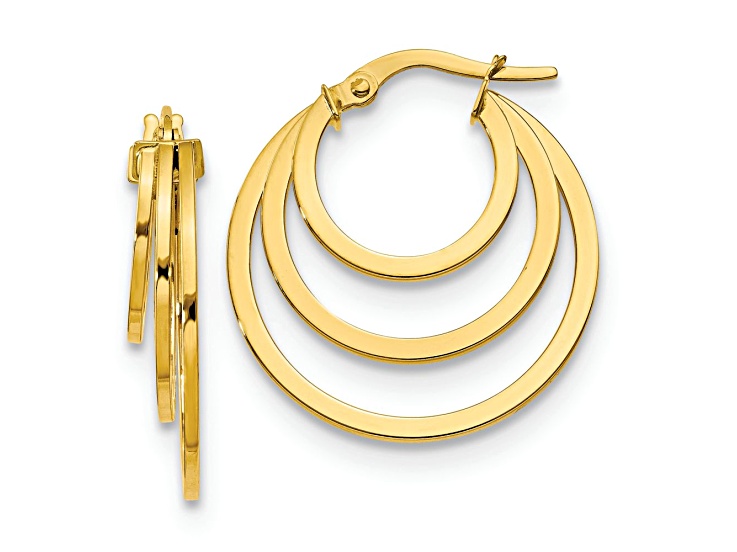 14k Yellow Gold 15/16 inch Polished Fancy Three Hoop Earrings