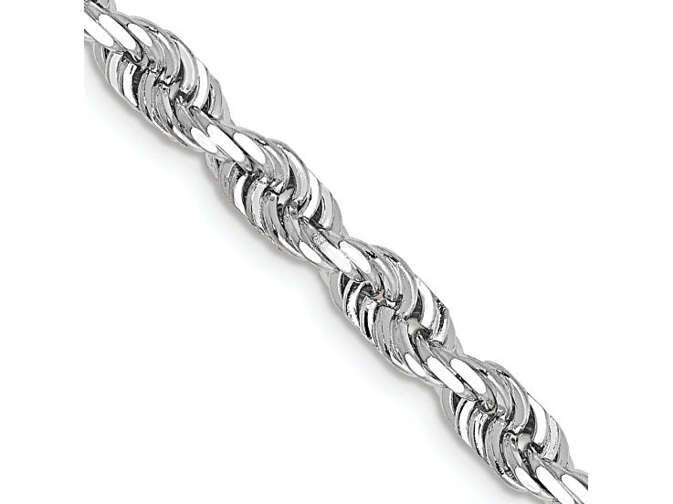 Rhodium over 14k White Gold Solid 4.5mm Diamond-Cut Quadruple Rope 20 Inch Chain
