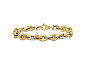 14K Two-tone Gold Polished 3.45mm Fancy Flat Edge Link Bracelet