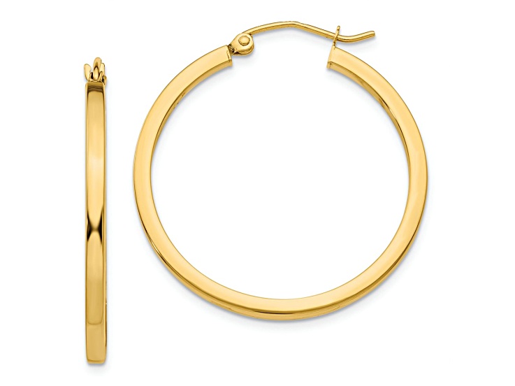 14k Yellow Gold 1 3/16 inch Square Tube Hoop Earrings