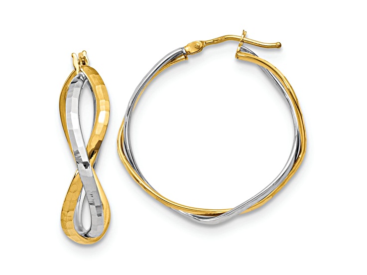 14K Two-tone Gold 1 1/8 inch Polished Criss Cross Hoop Earrings