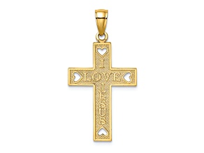 14k Yellow Gold I LOVE JESUS Cross with Hearts Charm