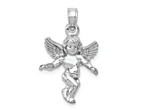 Rhodium Over 14k White Gold 3D Polished and Textured Solid Angel Pendant