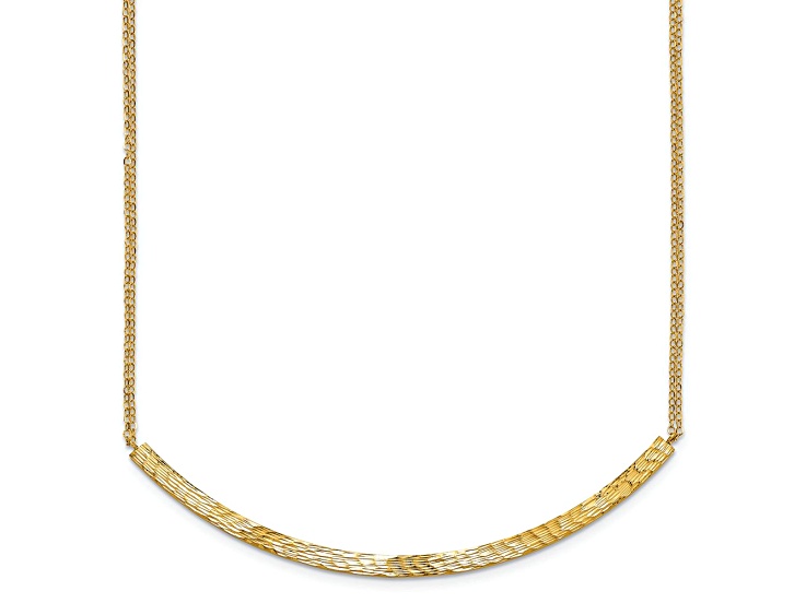 14K Yellow Gold Polished and Diamond-cut Bar Double Chain with 2-inch Extension Necklace
