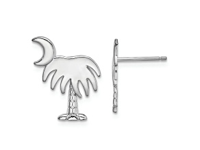 Rhodium over 14k White Gold White Charleston Palm Tree with Moon Stud Earrings