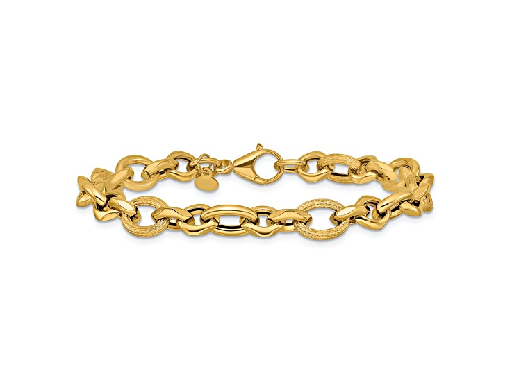 14K Yellow Gold Polished and Textured Fancy Link Bracelet