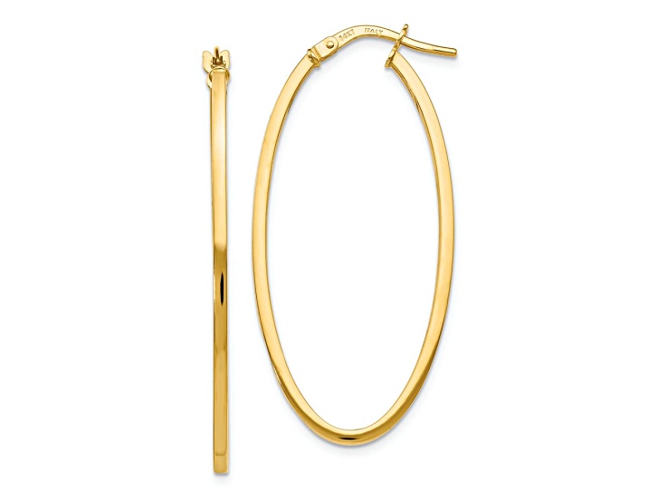 14k Yellow Gold 1 9/16 inch Polished Oval Hoop Earrings