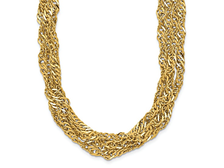 14k Yellow Gold Polished and Diamond-Cut Multi-strand Singapore 18 Inch Necklace