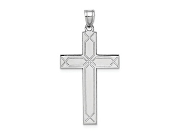 Picture of Rhodium Over 14k White Gold Solid Laser Etched Cross Pendant