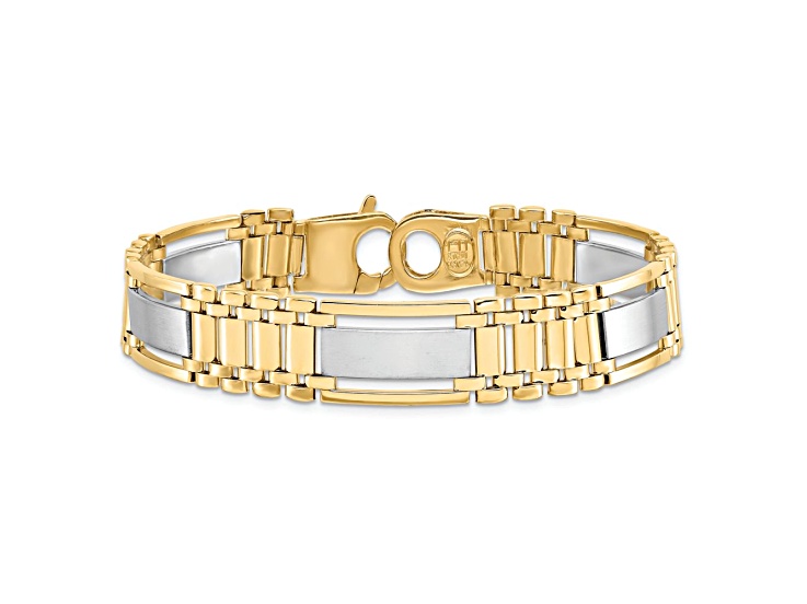 14K Two-tone Gold Polished and Satin 12.5mm Men's Bracelet