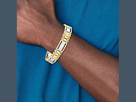 14K Two-tone Gold Polished and Satin 12.5mm Men's Bracelet