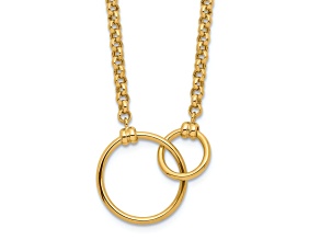 10k Yellow Gold Polished Double Circle Pendant Rolo Link 18 Inch Necklace