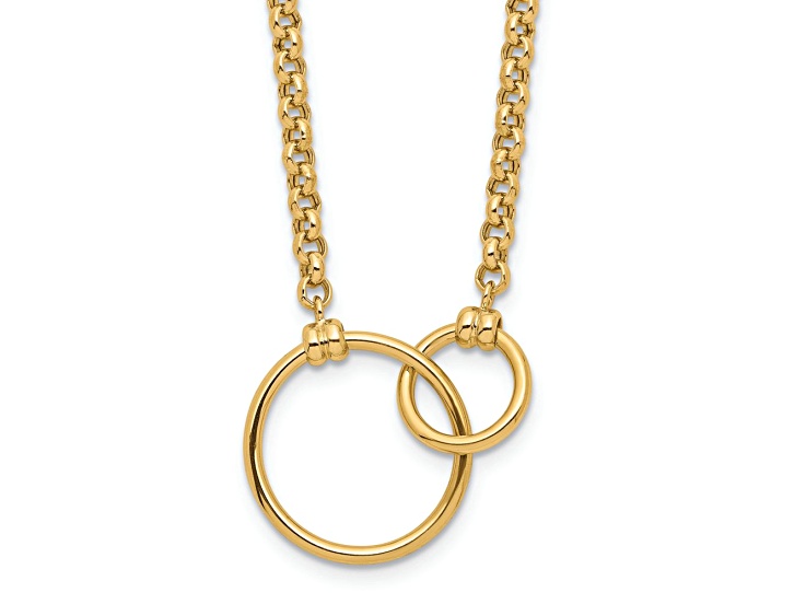 10k Yellow Gold Polished Double Circle Pendant Rolo Link 18 Inch Necklace