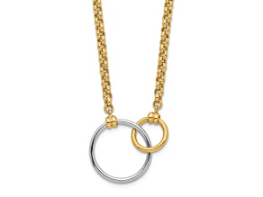 10k Yellow Gold and 10k White Gold Polished Circle Pendant Rolo Link 18 Inch Necklace