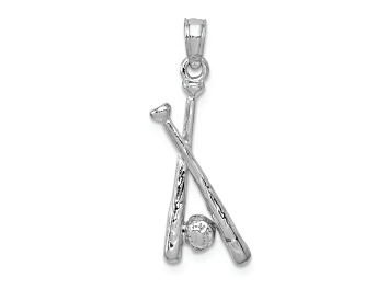 Picture of Rhodium Over 14k White Gold Polished and Textured Open-Back Bats and Baseball Pendant