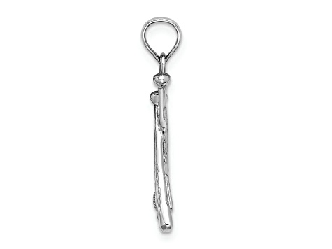 Rhodium Over 14k White Gold Polished and Textured Open-Back Bats and Baseball Pendant