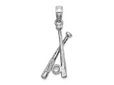 Rhodium Over 14k White Gold Polished and Textured Open-Back Bats and Baseball Pendant
