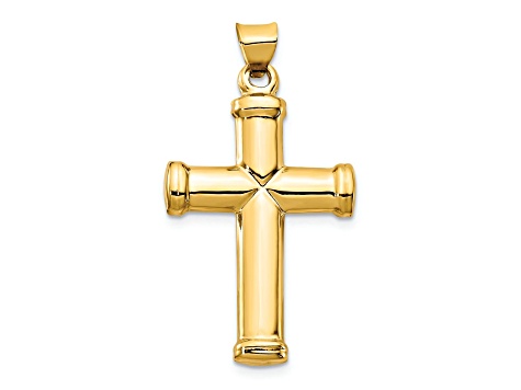 14k Yellow Gold 3D Polished Stamping Cross Pendant