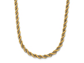 14k Yellow Gold and 14k White Gold Polished and Textured Rope Link 18 Inch Necklace