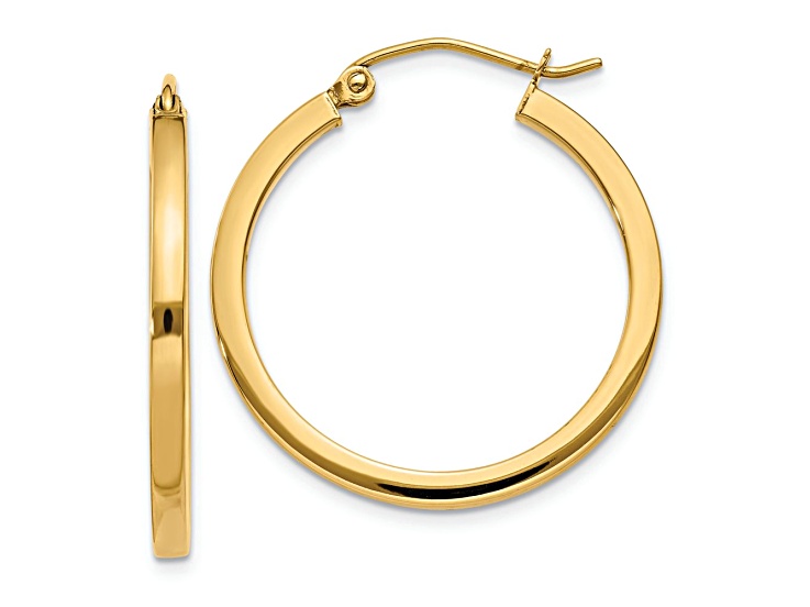 14k Yellow Gold 1 inch Square Tube Hoop Earrings