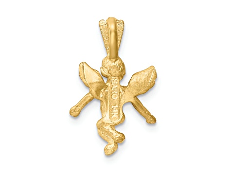 14k Yellow Gold 3D Satin and Diamond-Cut Angel Charm - 1SX3NA | JTV