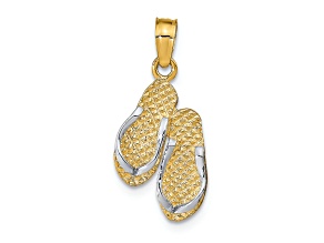 14K Two-tone Gold  3D Textured Hawaii Double Flip-Flop Pendant