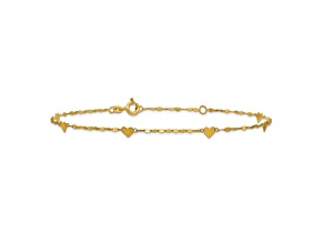 14K Yellow Gold Polished Heart Station Anklet