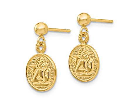 14k Yellow Gold Polished Raphael Angel Dangle Earrings