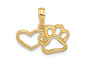 14K Yellow Gold Polished Fancy Heart and Paw Charm
