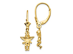 14k Yellow Gold Textured Angel Dangle Earrings