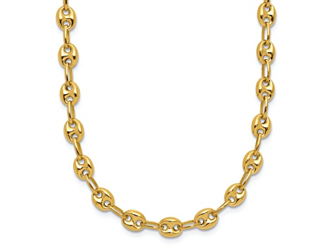 14k Yellow Gold Polished Puffed Mariner Link 18 Inch Necklace