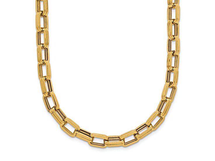 14k Yellow Gold Polished Fancy Oval Link 18 Inch Necklace