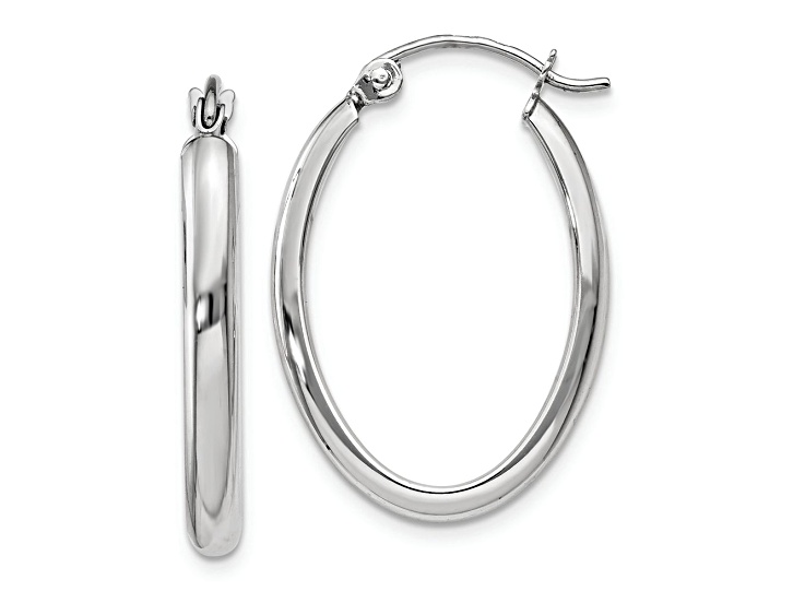 Rhodium Over 14k White Gold Polished 15/16" Oval Tube Hoop Earrings