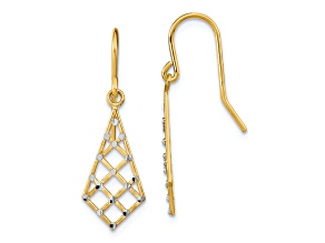 14k Yellow Gold and Rhodium Over 14k Yellow Gold Diamond-Cut Small Criss-Cross Wire Earrings