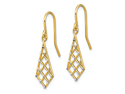 14k Yellow Gold and Rhodium Over 14k Yellow Gold Diamond-Cut Small Criss-Cross Wire Earrings