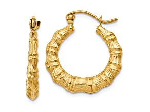 14k Yellow Gold 3/4" Polished Bamboo Design Hoop Earrings
