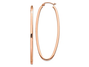 14k Rose Gold 7/8" Square Tube Oval Hoop Earrings