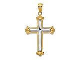 14K Yellow Gold with Rhodium Budded Yellow Cross Frame Pendant