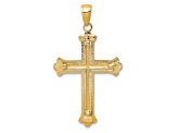 14K Yellow Gold with Rhodium Budded Yellow Cross Frame Pendant