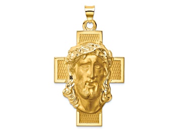 Picture of 14k Yellow Gold Polished and Satin Jesus Cross Medal Pendant