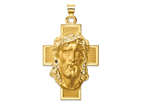 14k Yellow Gold Polished and Satin Jesus Cross Medal Pendant