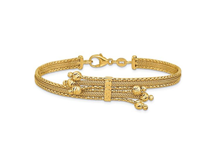 14k Yellow Gold Polished, Textured and Diamond-Cut 4.65mm Fancy Mesh Bracelet