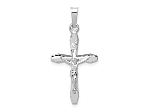 Rhodium Over 14K White Gold Polished INRI Crucifix Pendant