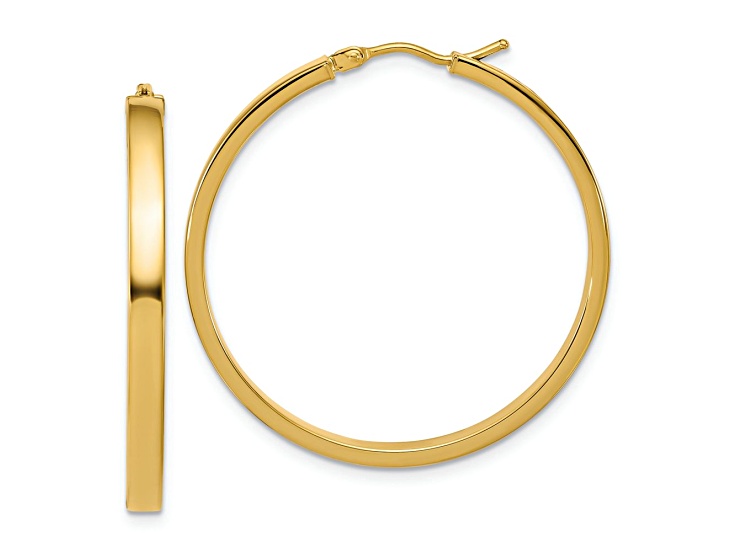 14k Yellow Gold 1 5/16 inch Polished Square Tube Round Hoop Earrings