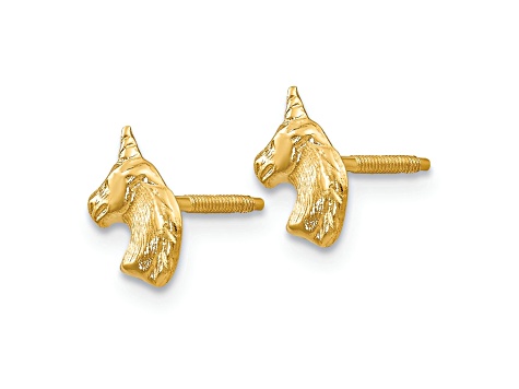 14K Yellow Gold Unicorn Post Earrings