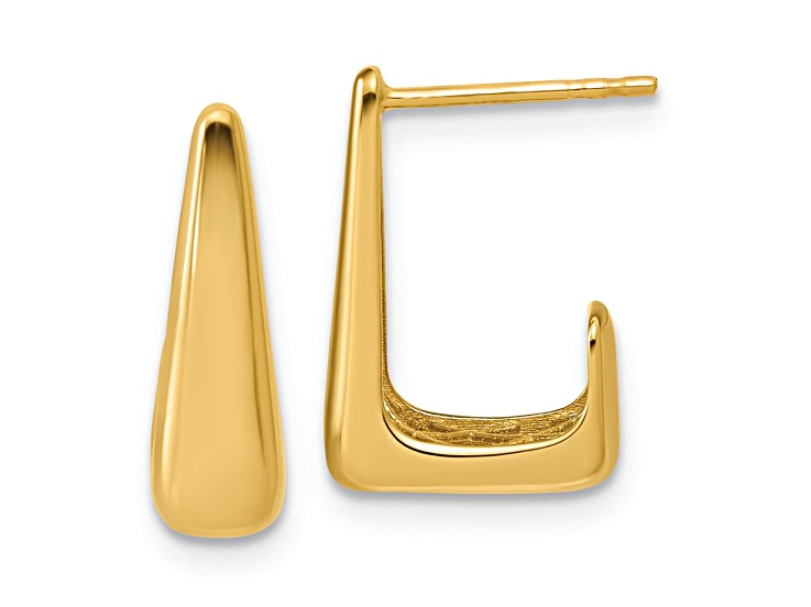 14K Yellow Gold Polished J-Hoop Post Earrings