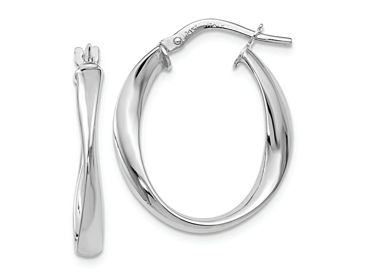 14k Yellow Gold and Rhodium Over 14k Yellow Gold 1 inch Polished Hoop Earrings