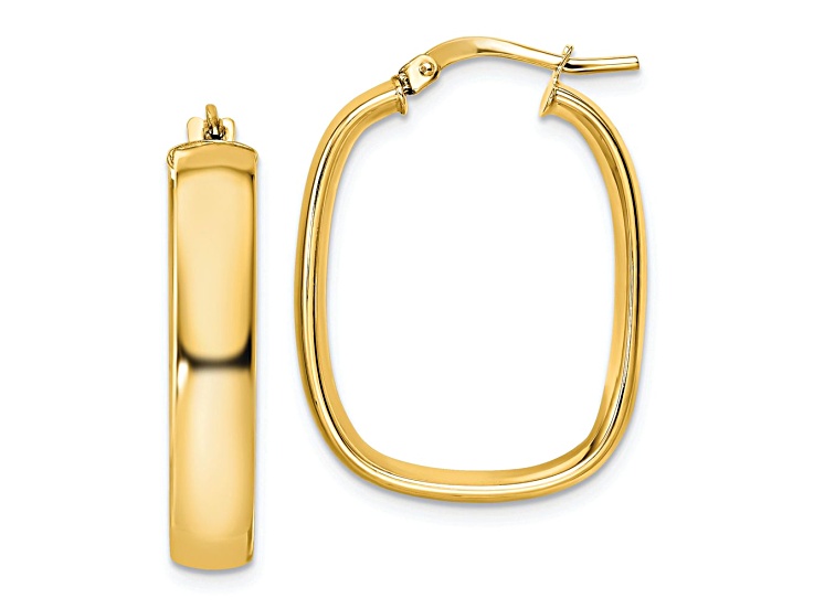 14k Yellow Gold 1 1/8 inch Polished Squared Oval Tube Hoop Earrings