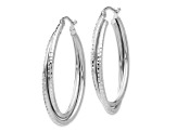 Rhodium Over 14k White Gold Diamond-Cut and Polished 1 1/2" Oval Hoop Earrings